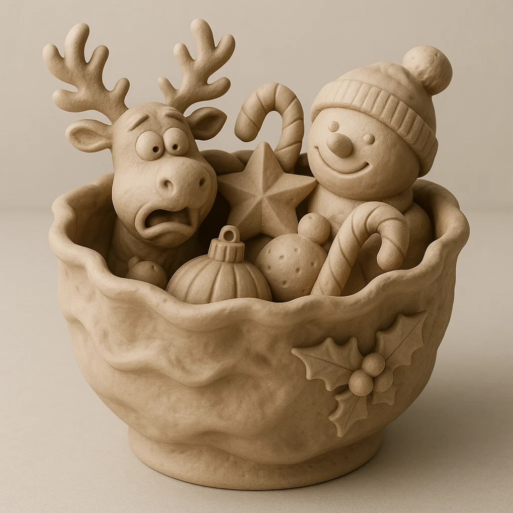 Snowman & Reindeer Holiday Bowl – Festive Sculptural Decor - Bilde 3