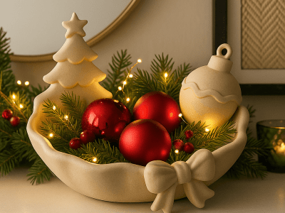 Holiday Tree & Ornament Centerpiece Bowl