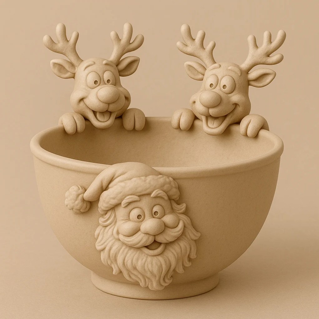 Santa & Reindeer Festive Catchall Bowl – Christmas Candy Dish & Holiday Decor – 3D Printed STL - Bilde 3
