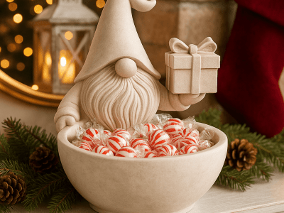 Christmas Gnome Candy Bowl – 3D Printed Holiday Treat Holder – Festive Nordic Gnome Decor STL