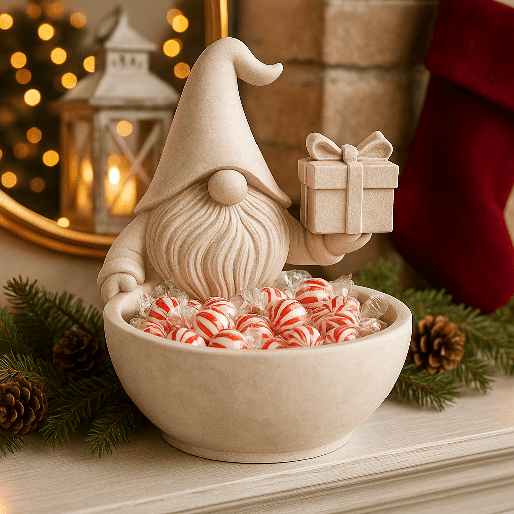 Christmas Gnome Candy Bowl – 3D Printed Holiday Treat Holder – Festive Nordic Gnome Decor STL