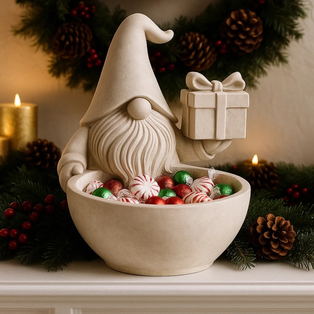 Christmas Gnome Candy Bowl – 3D Printed Holiday Treat Holder – Festive Nordic Gnome Decor STL - Bilde 3