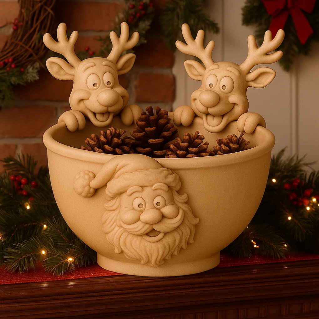 Santa & Reindeer Festive Catchall Bowl – Christmas Candy Dish & Holiday Decor – 3D Printed STL - Bilde 4
