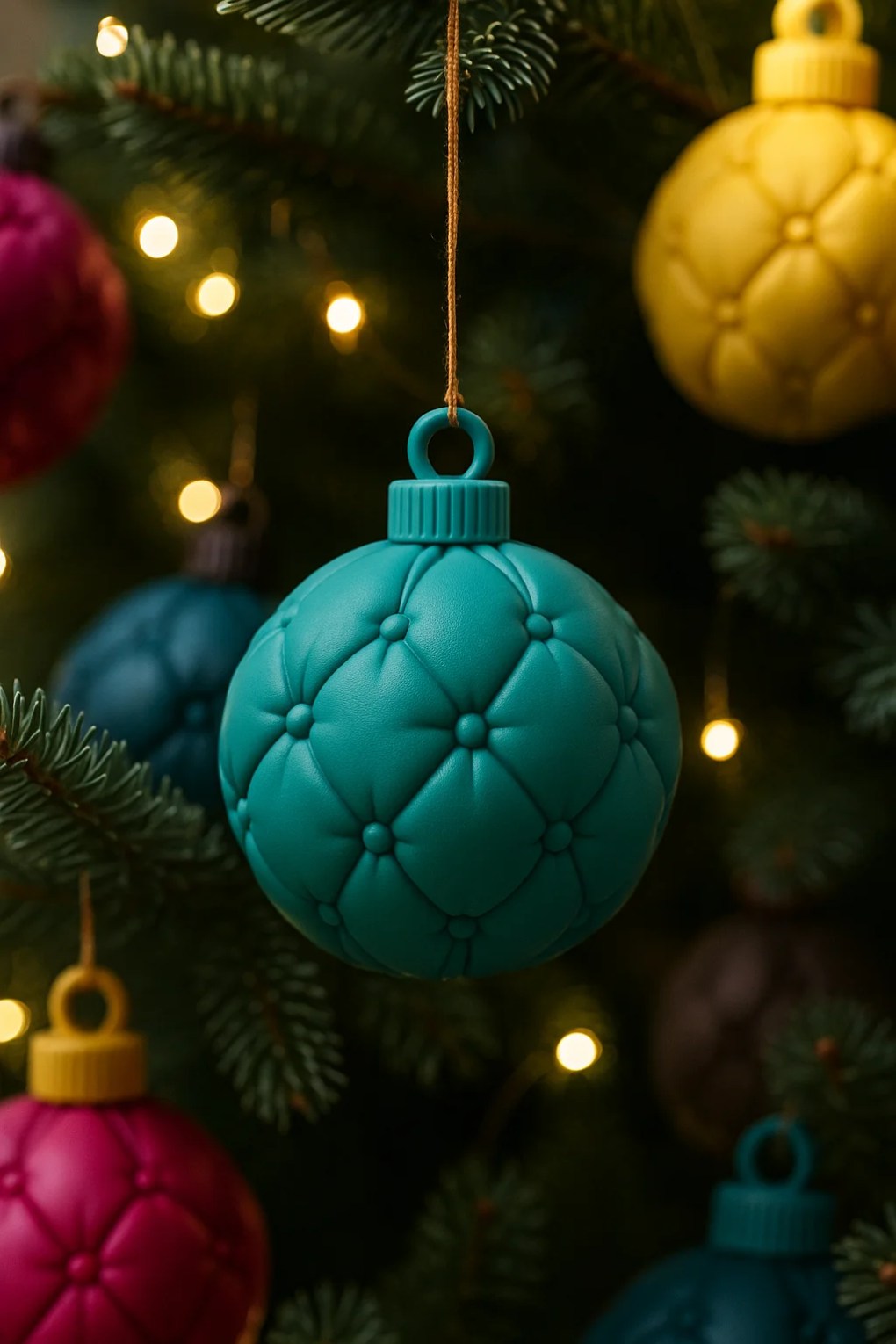 Tufted Quilt Christmas Ornament – Plush Button-Style Holiday Tree Decor