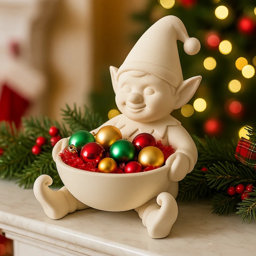Cute Elf Christmas Candy Bowl – Festive Holiday Table & Mantel Decor