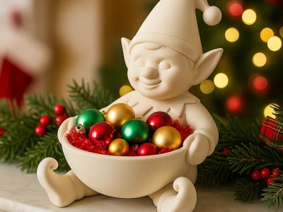 Cute Elf Christmas Candy Bowl – Festive Holiday Table & Mantel Decor