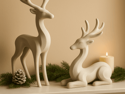 Minimalist Reindeer Pair – Modern Holiday Mantle Decor