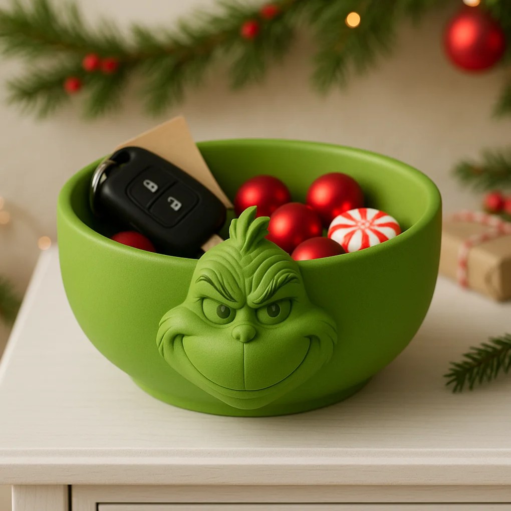 Grinch Christmas Catch-All Bowl – Sculpted Holiday Desk & Entryway Organizer