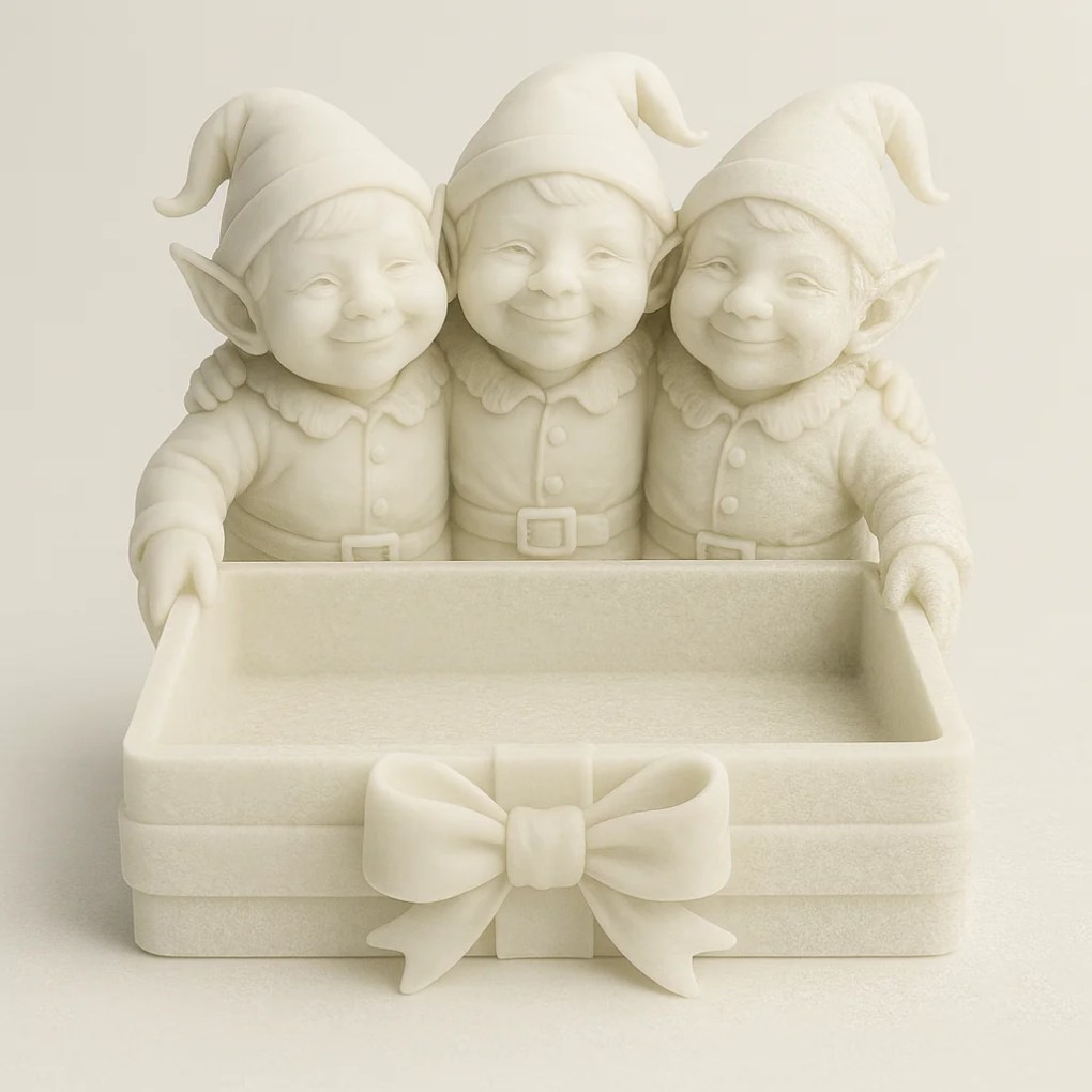 Three Elves Holiday Catch-All Tray – Matte Ivory 3D Printed Entryway Organizer | Christmas Decor Gif - Bilde 4