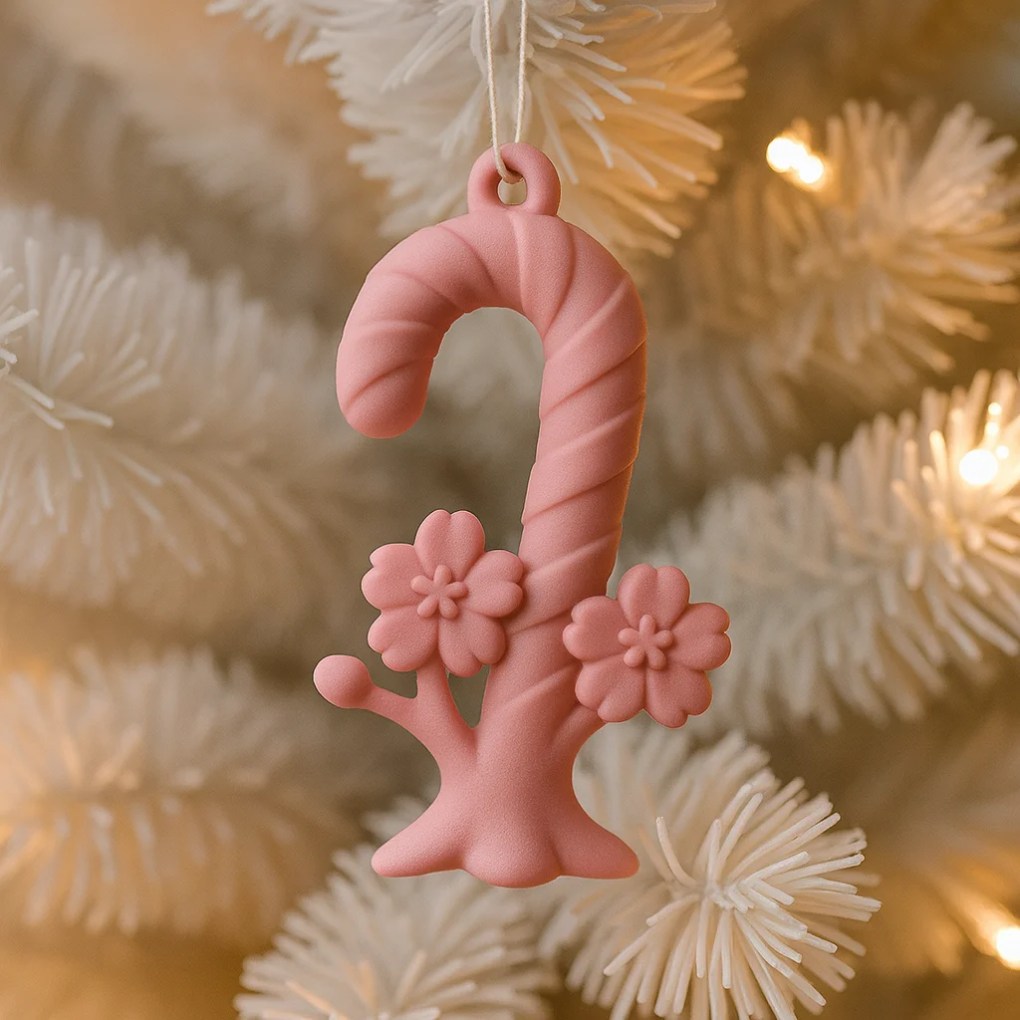 Candy Cane Ornament – Coquette Cherry Blossom Christmas Decor