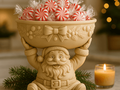 Santa Claus Holiday Candy Bowl – 3D Printed Decorative Christmas Catch-All Dish (Peppermints, Treats