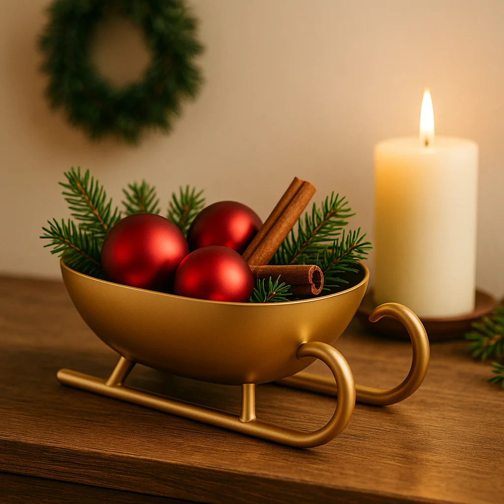 Elegant 3D Printed Golden Sleigh Bowl – Festive Holiday Centerpiece or Candy Dish
