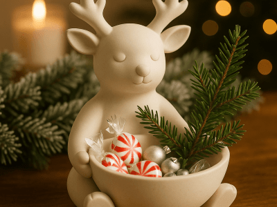 Reindeer Catch-All Bowl – Minimal Christmas Decor Candy & Cocoa Holder