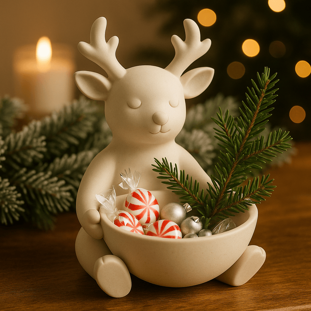 Reindeer Catch-All Bowl – Minimal Christmas Decor Candy & Cocoa Holder