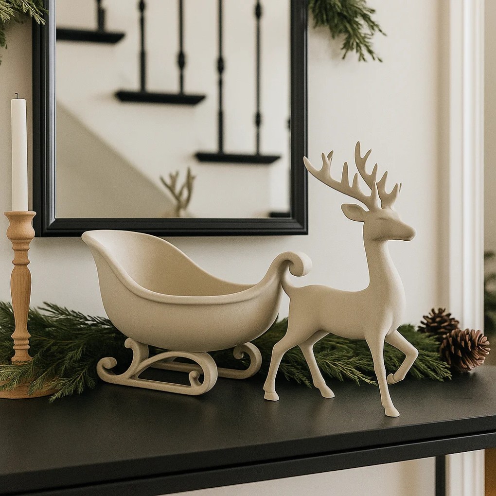 Minimalist Reindeer & Sleigh Christmas Catchall Bowl - Bilde 3